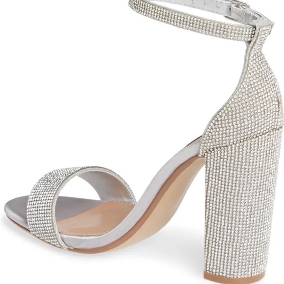STEVE MADDEN Carrson Silver Ankle Strap Block Heels Formal Sparkly Crystals - Picture 10 of 14